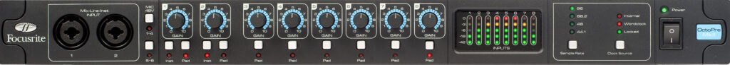 Front panel of Focusrite Octopre audio interface